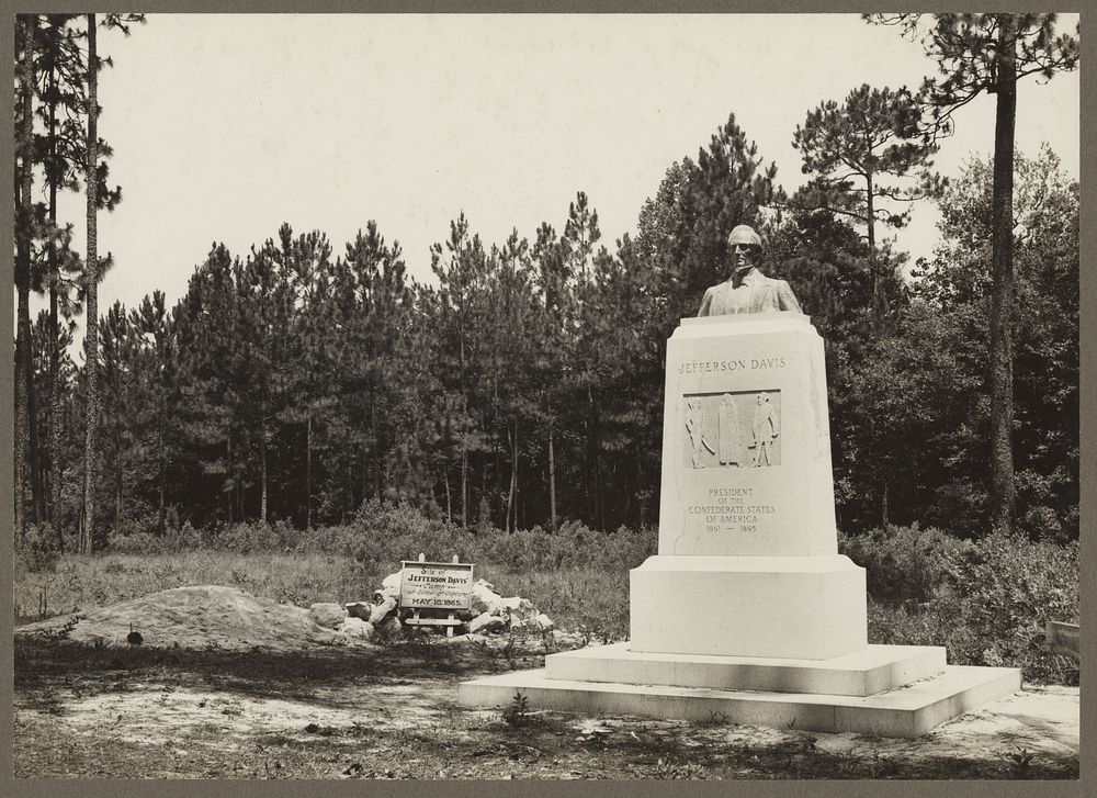 Monument on eighty-acre state memorial park, Jefferson Davis Park, bound on three sides by Irwinville Farms, Georgia…