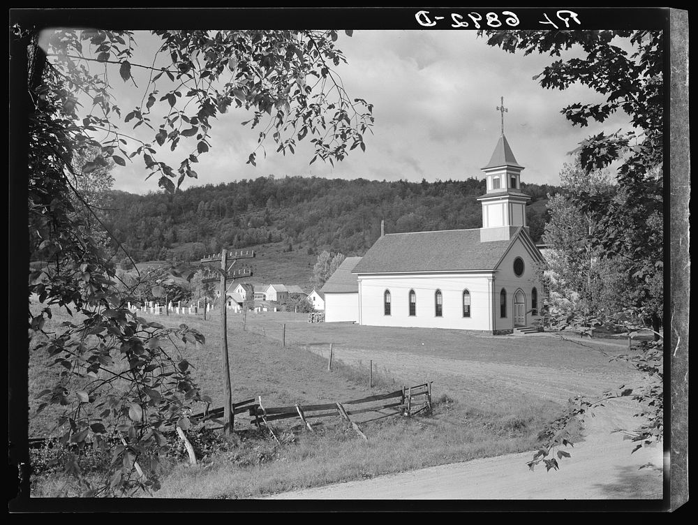 Vermont church at Lowell, Vermont. Sourced from the Library of Congress.