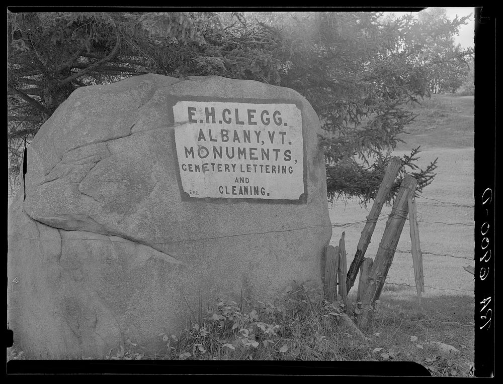 Sign alongside the road near Albany, Vermont. Sourced from the Library of Congress.