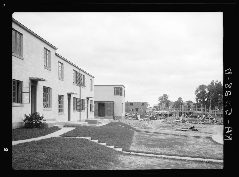 View showing completed and houses under construction at Greenbelt, Maryland. Sourced from the Library of Congress.