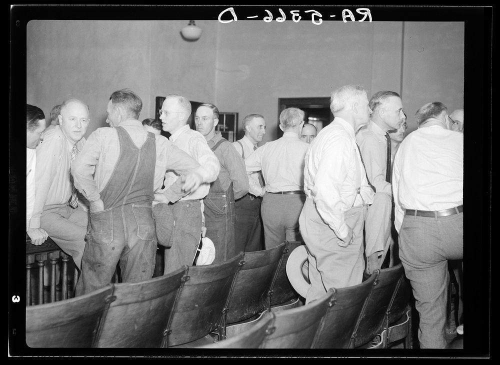 Drought committee has informal discussion with farmers of Gillette, Wyoming. Sourced from the Library of Congress.