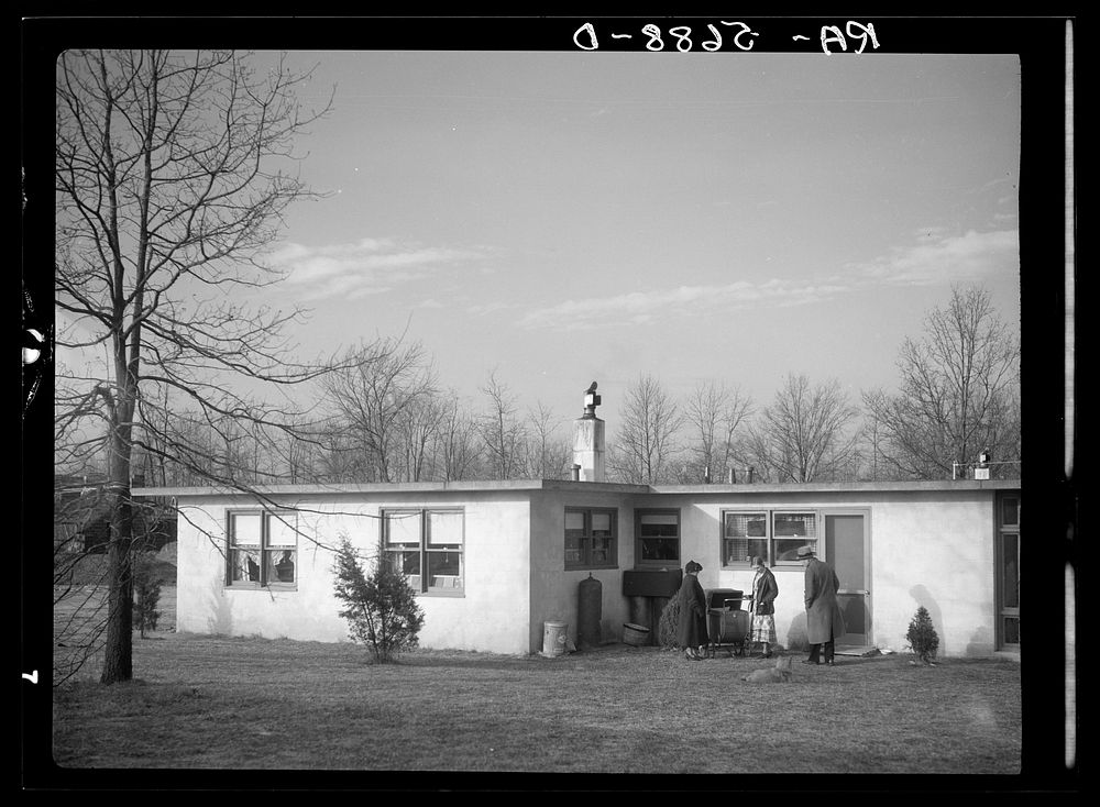 Scene at the New Jersey Homesteads cooperative. Near Hightstown, New Jersey. Sourced from the Library of Congress.