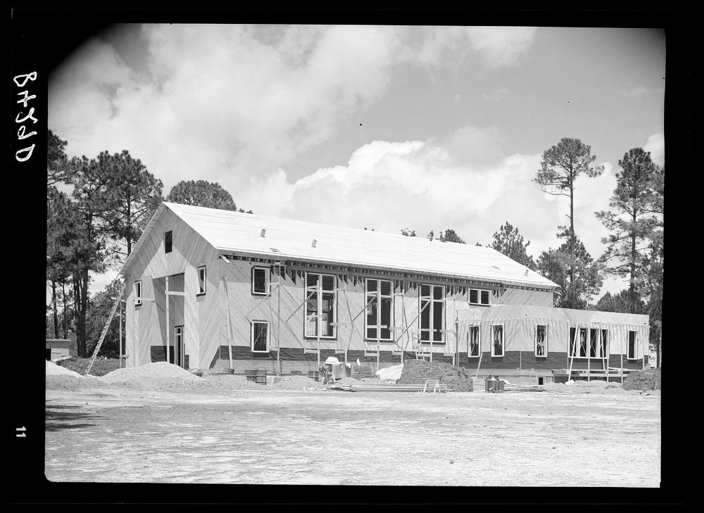 Auditorium under construction at Irwinville Farms, Georgia. Sourced from the Library of Congress.