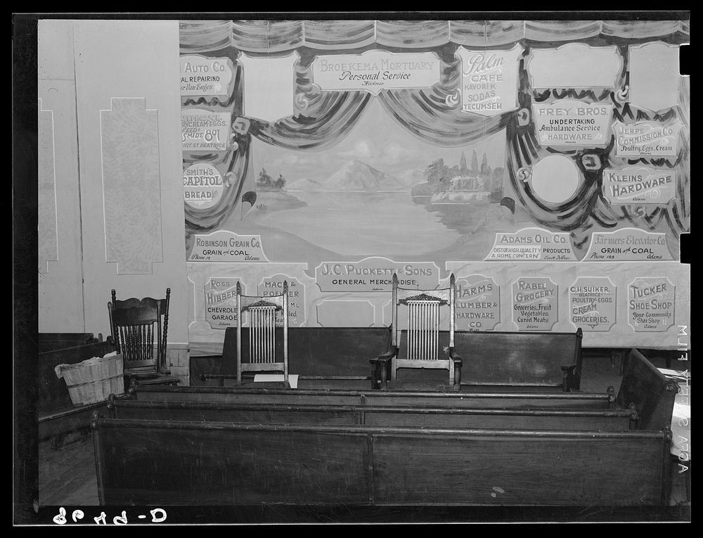 Interior of church in which farm family is living. Gage County, Nebraska. Sourced from the Library of Congress.