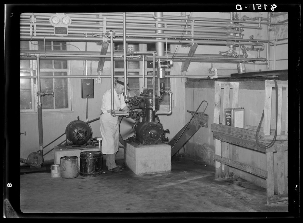 Cooling system in co-op creamery. Baldwin City, Kansas. Sourced from the Library of Congress.