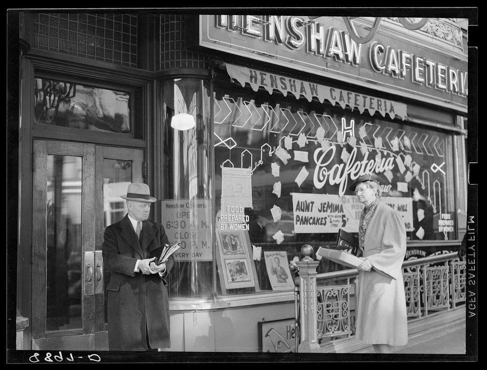 Henshaw Cafeteria, Omaha's most popular eating place. Omaha, Nebraska. Sourced from the Library of Congress.