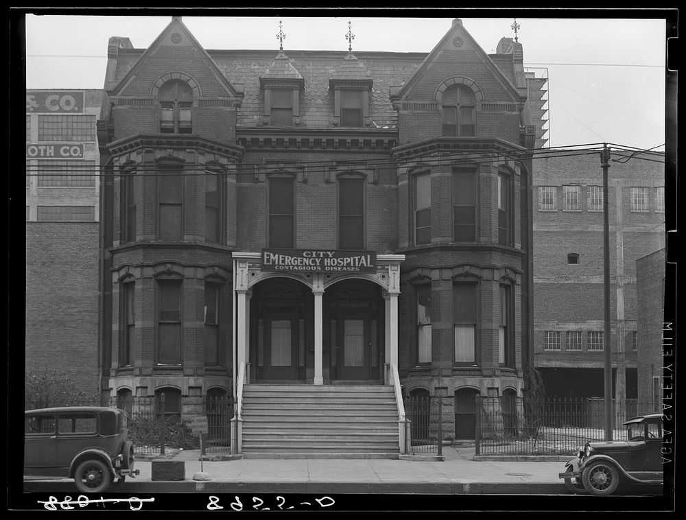 Hospital on lower Douglas Street. Omaha, Nebraska. Sourced from the Library of Congress.
