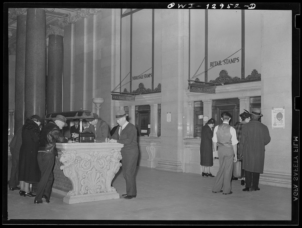 Washington, D.C.  Lobby of the main post office. Sourced from the Library of Congress.