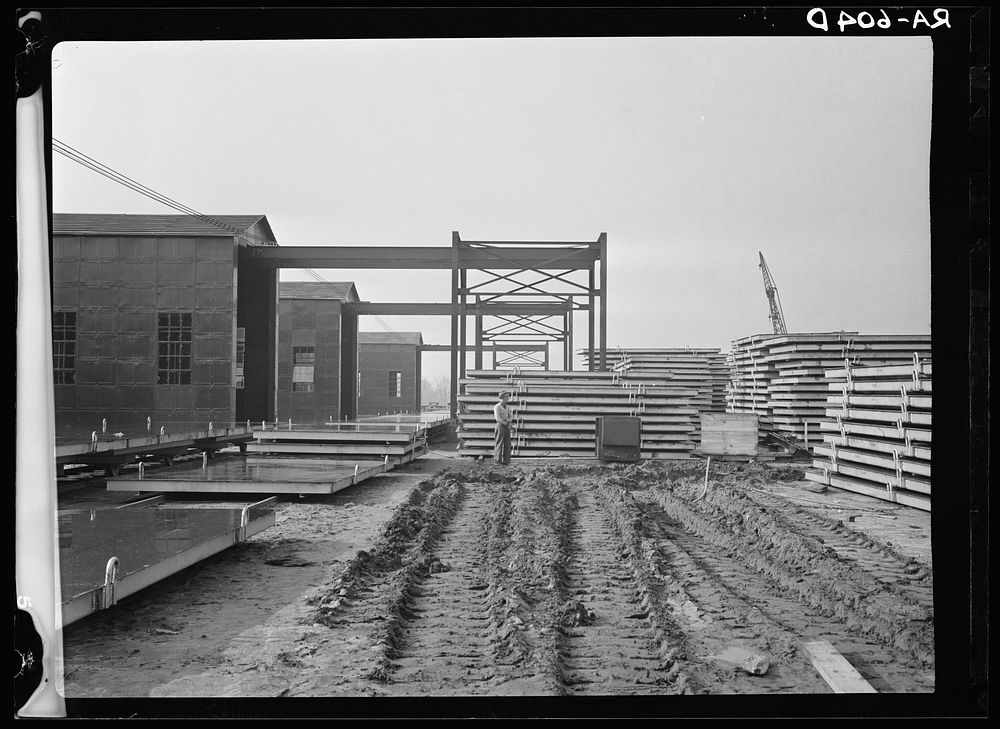 Hightstown, New Jersey. Metal plates to be used in casting concrete slabs at the Jersey Homesteads, a U.S. Resettlement…