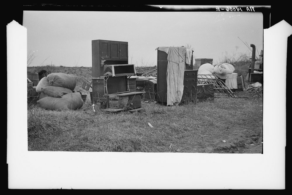 Furniture of evicted sharecroppers on the Dibble plantation. Parkin (vicinity), Arkansas. Sourced from the Library of…