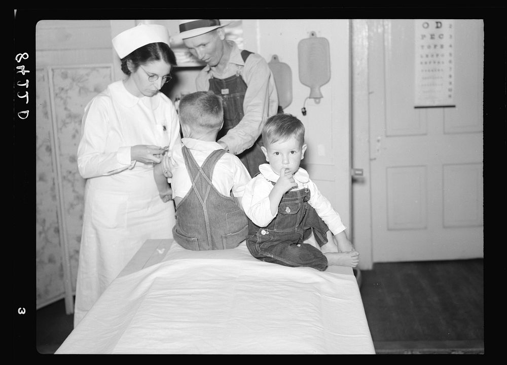 [Untitled photo, possibly related to: Innoculation for typhoid in the clinic at Irwinville Farms, Georgia]. Sourced from the…