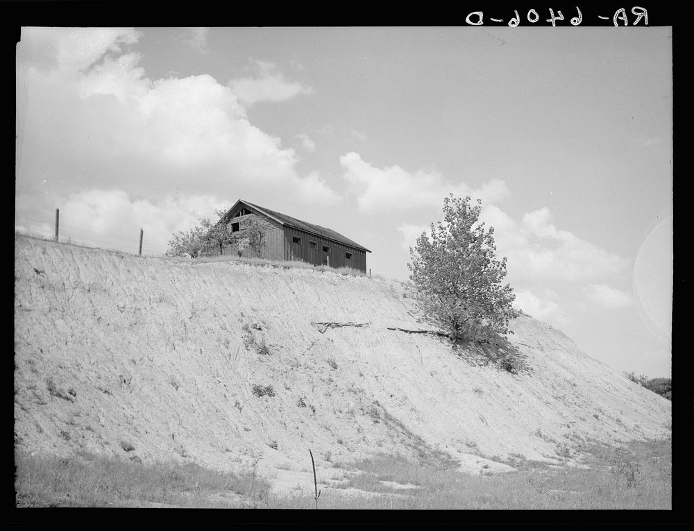 [Untitled photo, possibly related to: Erosion and an abandoned farm near Roanoke, Indiana]. Sourced from the Library of…