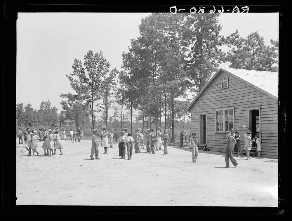 [Untitled photo, possibly related to: Schoolhouse and school scene at the Skyline Farms near Scottsboro, Alabama]. Sourced…