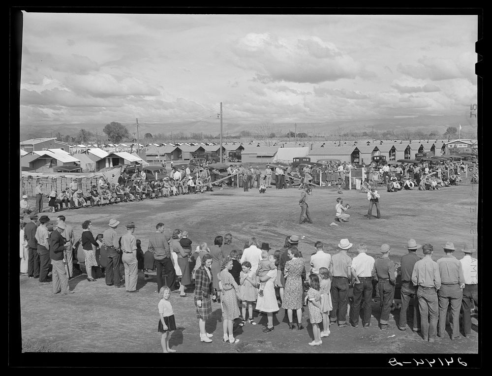 Baseball game. Tulare migrant camp. Visalia, California. Sourced from the Library of Congress.