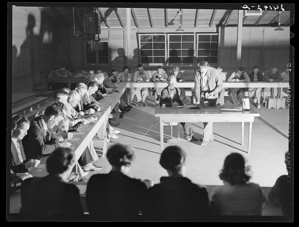 Bingo game. Tulare migrant camp. Visalia, California. Sourced from the Library of Congress.