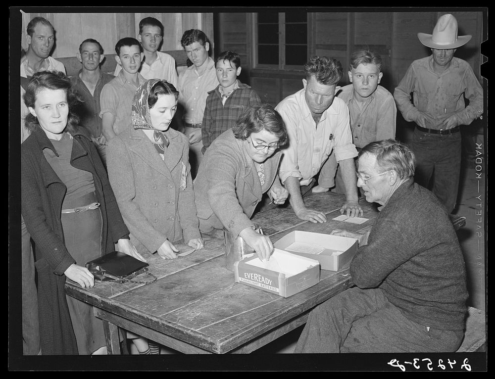 Election for sheriff and councilman. Tulare migrant camp. Visalia, California. Sourced from the Library of Congress.