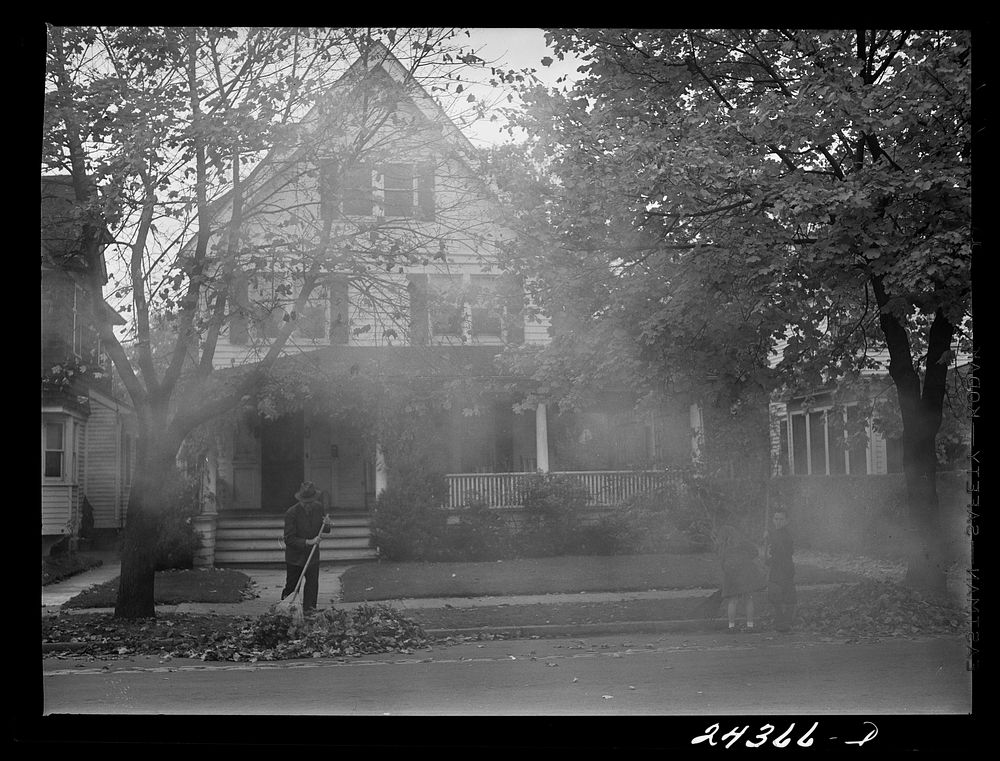 Burning leaves. New York City suburbs. Sourced from the Library of Congress.
