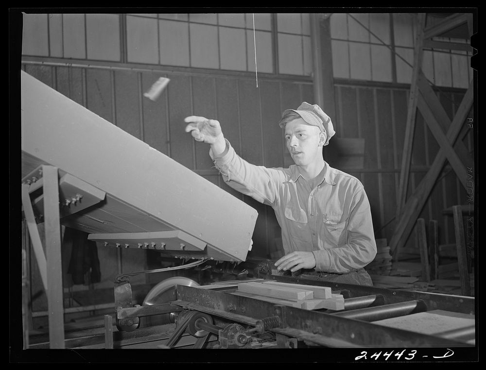 Worker at dimension lumber plant. Dailey, West Virginia. Sourced from the Library of Congress.