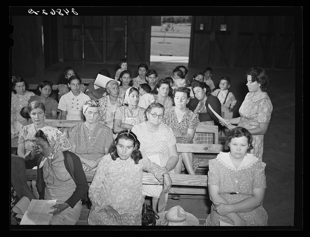 Health and sanitation committee meeting. Robstown FSA (Farm Security Administration) camp, Texas. Sourced from the Library…