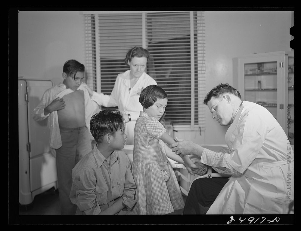 Robstown, Texas. FSA (Farm Security Administration) migratory workers camp. Family in clinic for treatment. Sourced from the…