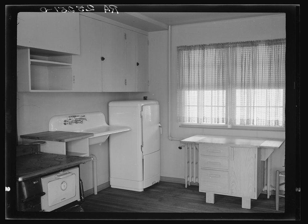 Kitchen interior of a Newport News Homesteads, Virginia. Sourced from the Library of Congress.