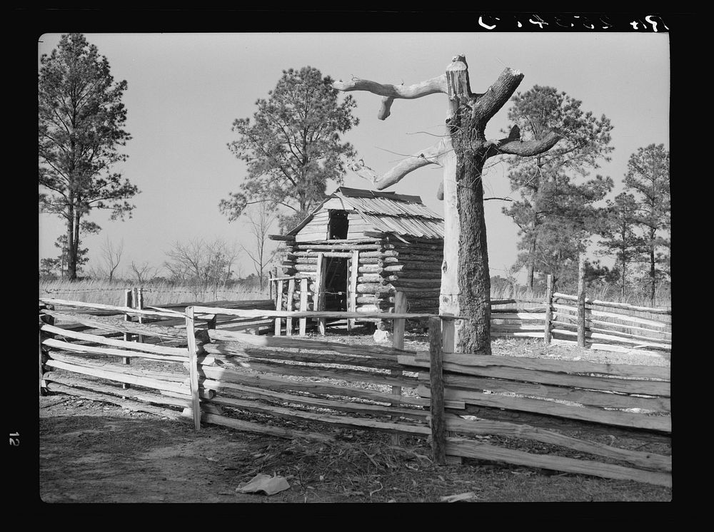 Split rail fence and barn. Gees Bend, Alabama. Sourced from the Library of Congress.