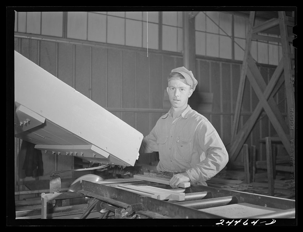 [Untitled photo, possibly related to: Worker at dimension lumber plant. Dailey, West Virginia]. Sourced from the Library of…