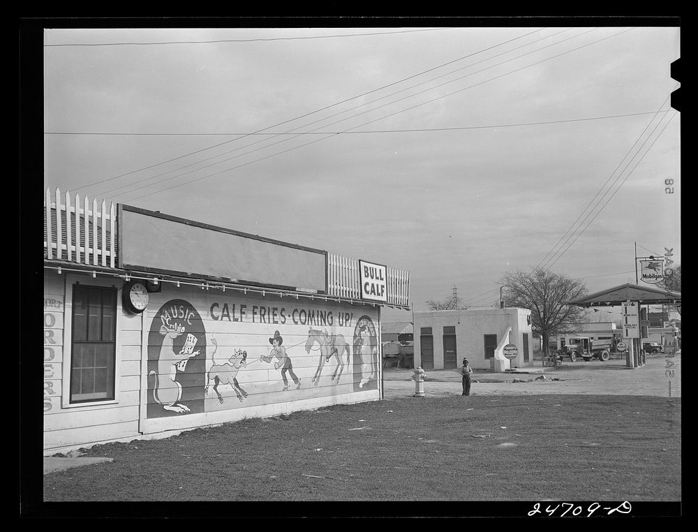 U.S. Highway 80, Texas, between Dallas and Fort Worth. Roadside cafe. Sourced from the Library of Congress.