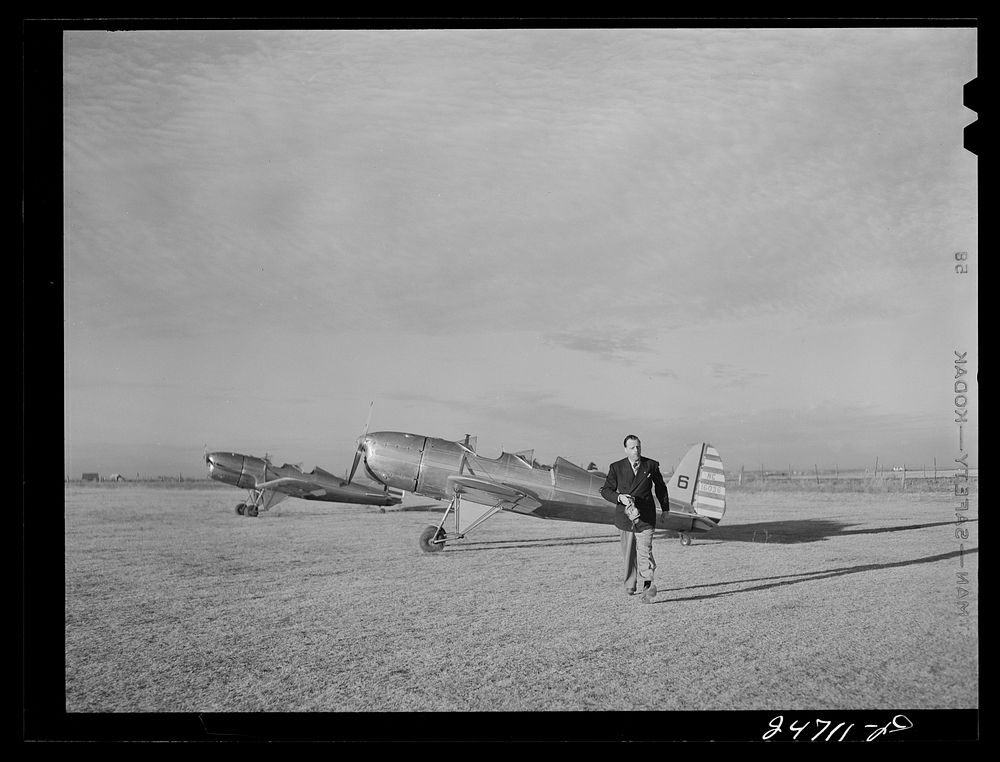 Fort Worth, Texas. Meacham Field. Les Bowman, director of civilian pilot training school. Sourced from the Library of…