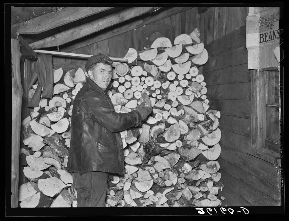 George Deacon in his woodshed. Oswego County, New York. Sourced from the Library of Congress.