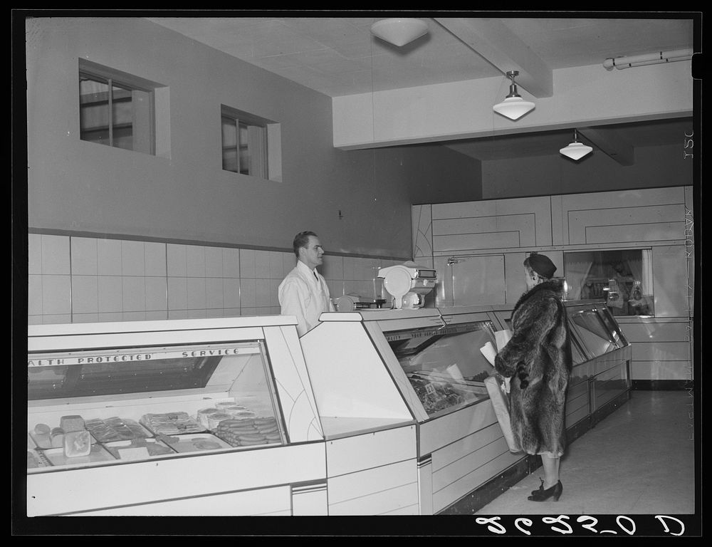 Meat department of cooperative store. Greenbelt, Maryland. Sourced from the Library of Congress.