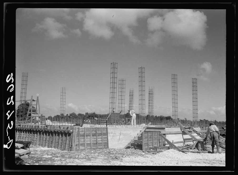 Hurricane shelter under construction. Matecumbe Key, Florida. Sourced from the Library of Congress.