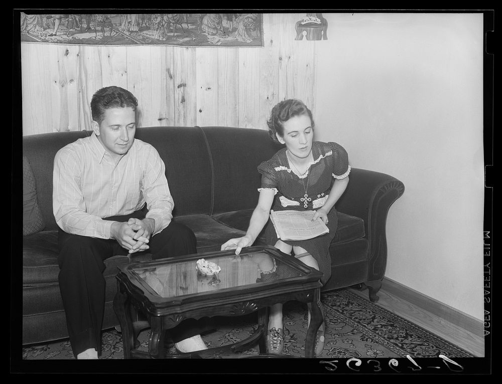[Untitled photo, possibly related to: Young couple living on part-time farm unit at Loogootee. Wabash Farms, Indiana].…