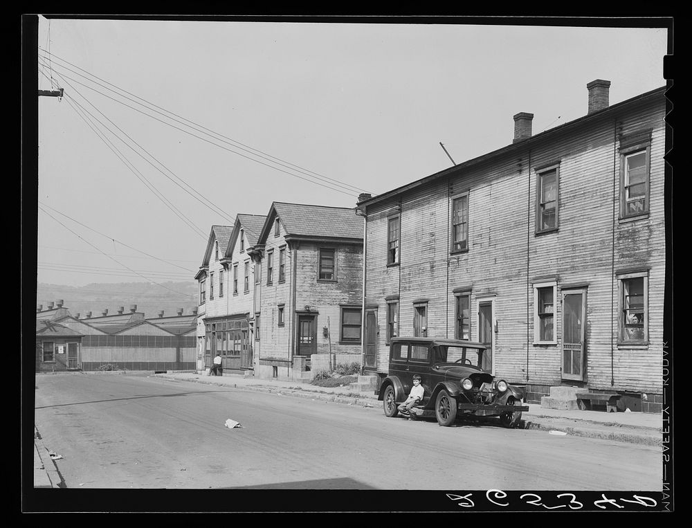 Homes of Greek workers with American Bridge Company in background. Ambridge, Pennsylvania. Sourced from the Library of…