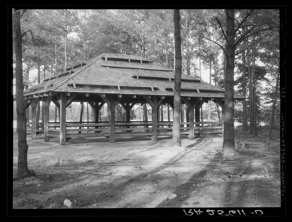Shelter at recreational area at Trap Pond. Delaware land use project. Sourced from the Library of Congress.