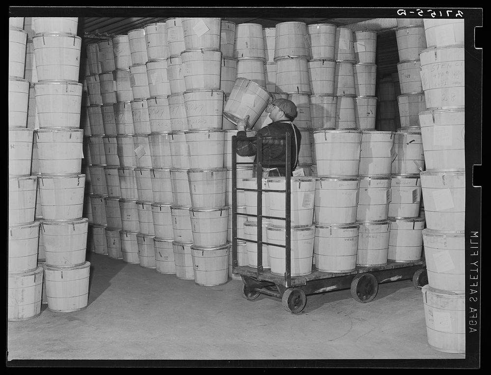 Cold storage warehouse. Jersey City, New Jersey. Butter stored in "freezer room". Sourced from the Library of Congress.