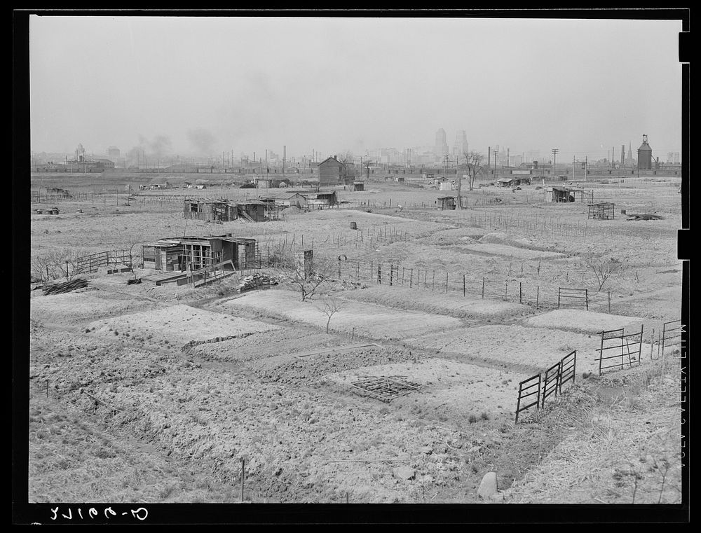 Gardens for the unemployed. Newark, New Jersey. City dump ("Jersey Meadows"). Squatters' houses. Sourced from the Library of…