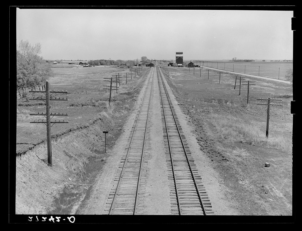 Northern Pacific railroad tracks west of Fargo, North Dakota. Sourced from the Library of Congress.