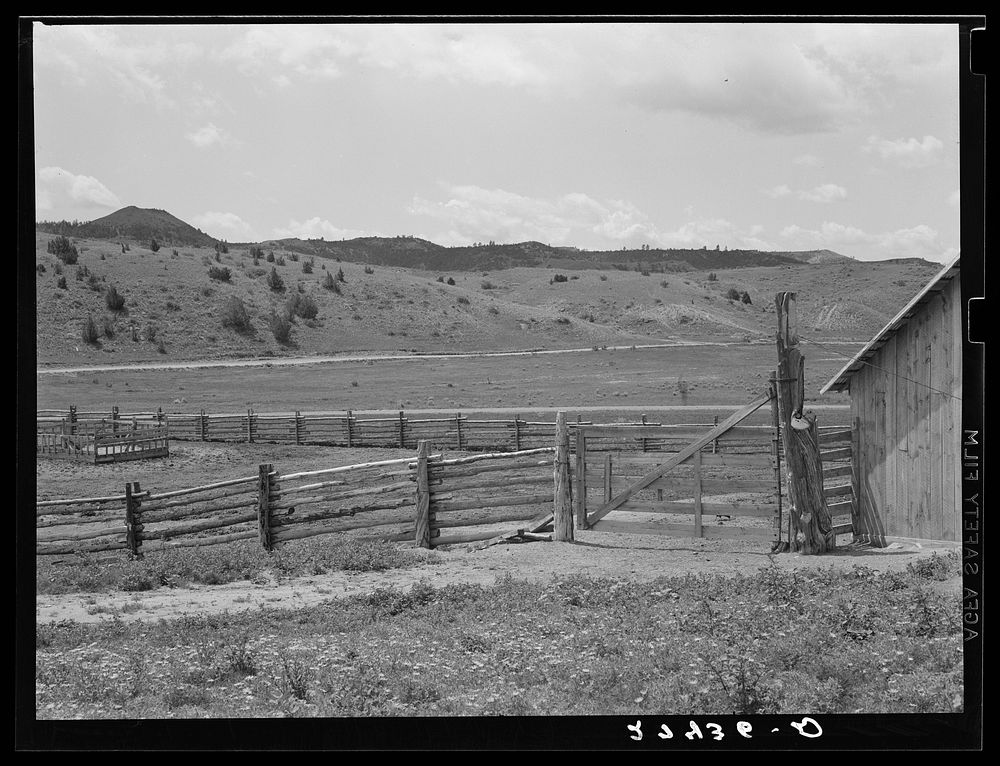 Corral fence and gate. Quarter Circle 'U' Ranch, Montana. Sourced from the Library of Congress.