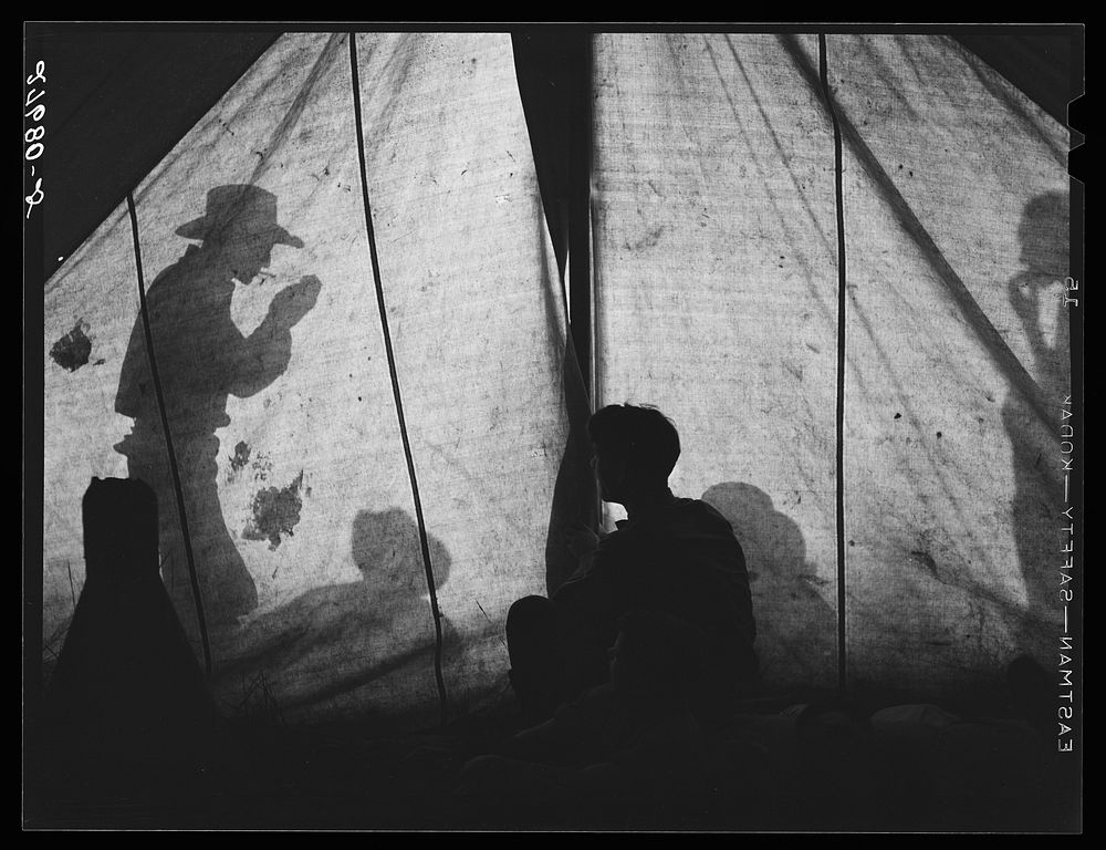 [Untitled photo, possibly related to: Shadows on tent. Quarter Circle 'U' Ranch, Montana]. Sourced from the Library of…