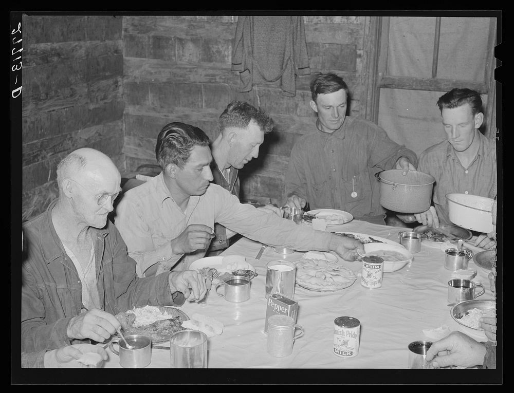 Sheepshearers at dinner. Rosebud County, Montana. Sourced from the Library of Congress.
