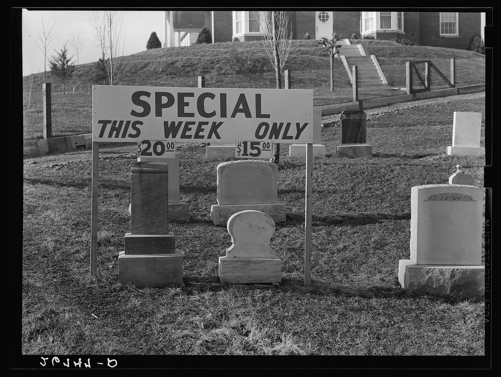 [Untitled photo, possibly related to: Bargain tombstones. Lexington, Virginia]. Sourced from the Library of Congress.