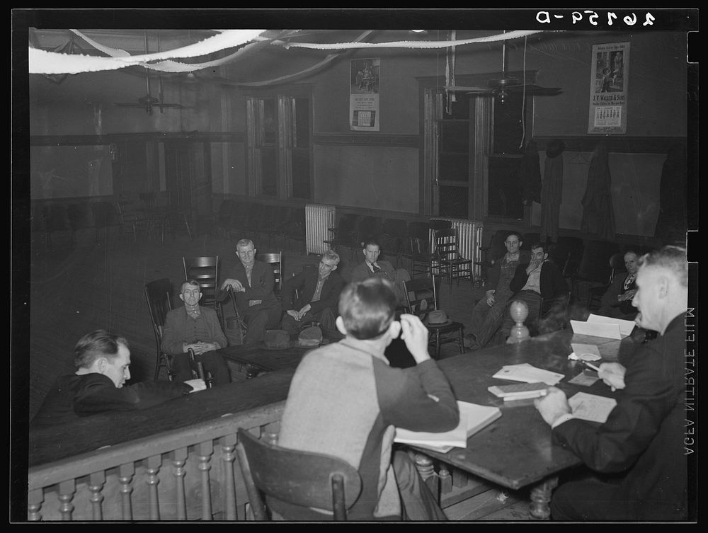 [Untitled photo, possibly related to: Officers of local of UMWA (United Mine Workers of America) at meeting. Herrin…