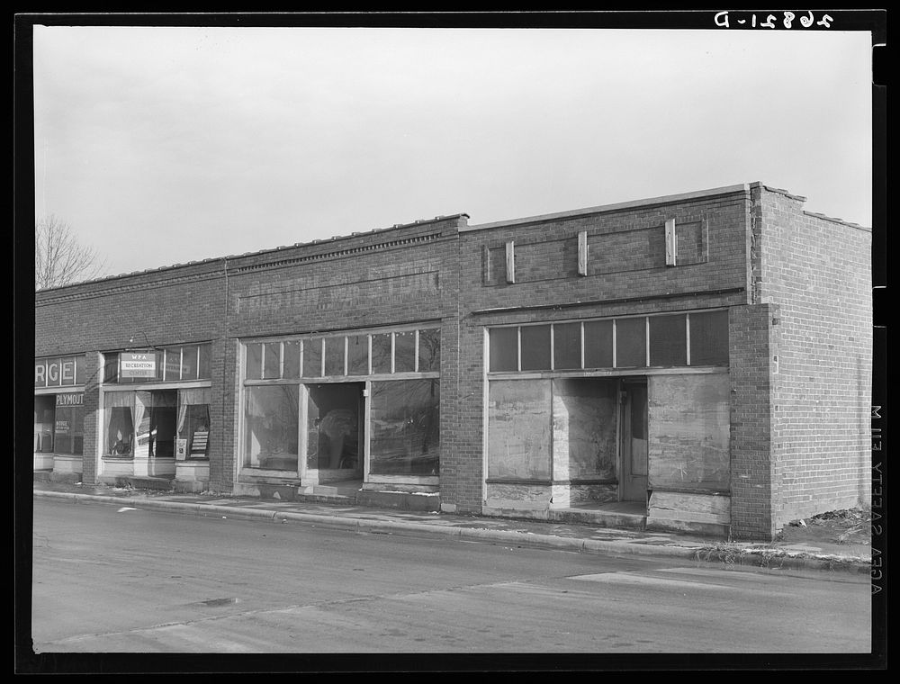 Abandoned stores. Zeigler, Illinois. Sourced from the Library of Congress.