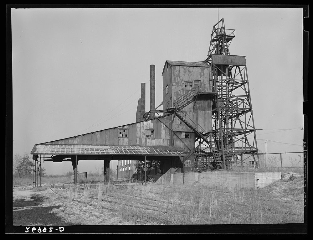 [Untitled photo, possibly related to: Consolidated Coal Company, Lake Creek Mine, Johnston City, Illinois. Abandoned. This…