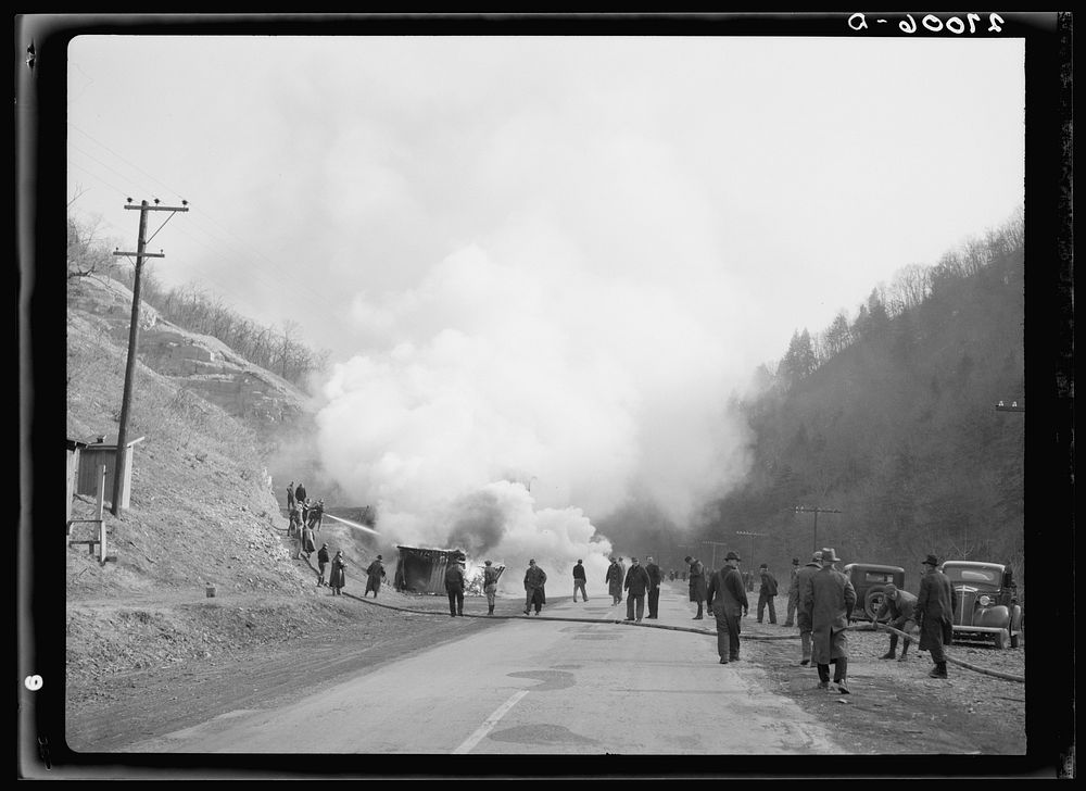 [Untitled photo, possibly related to: Rural fire department in action near Romney, West Virginia]. Sourced from the Library…
