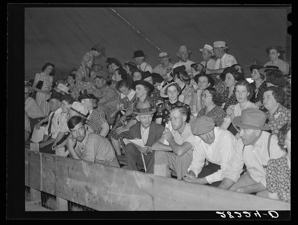 Farm people at livestock auction. Central Iowa Fair, Marshalltown, Iowa. Sourced from the Library of Congress.