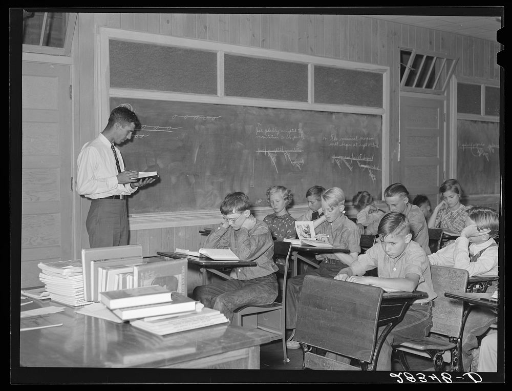 [Untitled photo, possibly related to: Scene in school room. San Luis Valley Farms, Colorado]. Sourced from the Library of…