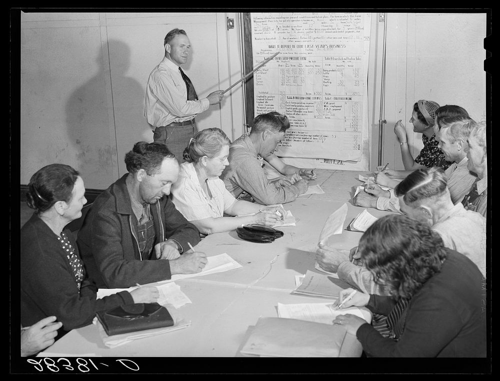 Group farm plan writing meeting. Weld County, Colorado. Sourced from the Library of Congress.