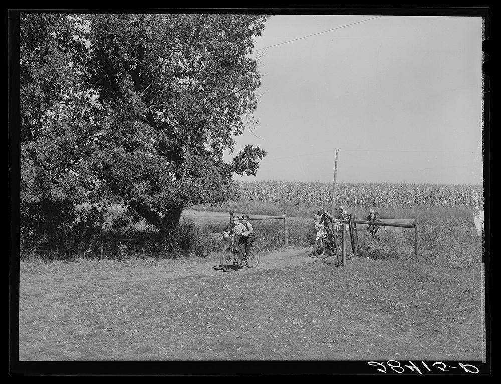 Children coming to school. Grundy County, Iowa. Sourced from the Library of Congress.